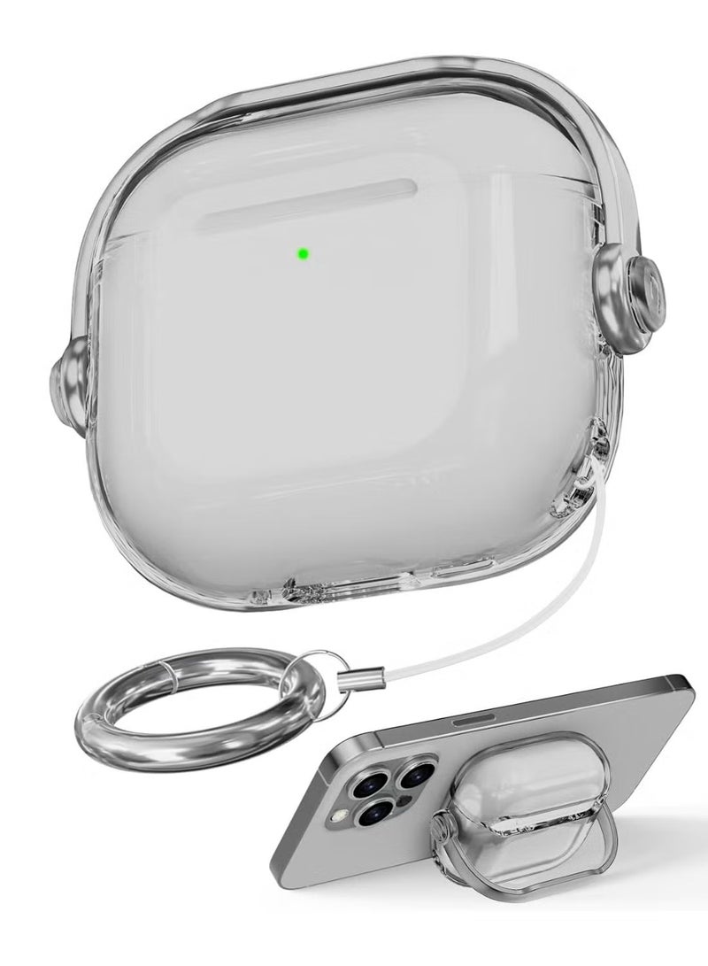 Airpods Pro 3 Case,Safety Lock Cover for Apple Airpod Pro 3 2025 with Phone Stand & Keychain, Shockproof Scratch Resistant Protective Case for Men Women- (clear/Grey)